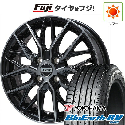 【パンク保証付き】【新品国産車用5穴114.3】 夏タイヤ ホイール4本セット 215/60R16 ヨコハマ ブルーアース RV-03 プレミックス MER XMESH ブラッククリア 6.5J 16インチ(送料無料)