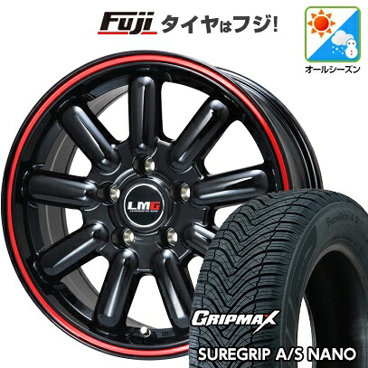 【新品国産車用5穴114.3】 オールシーズンタイヤ ホイール4本セット 225/65R17 グリップマックス シュアグリップ オールシーズン ナノ(限定) レアマイスター LMG MOS-9(グロスブラック/レッドライン) 7J 17インチ(送料無料)