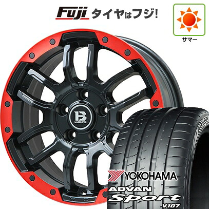 【パンク保証付き】【新品国産車用5穴114.3】 夏タイヤ ホイール4本セット 225/45R18 ヨコハマ アドバン スポーツ V107(限定) ビッグウエイ B-LUGNAS FRD(マットブラック/レッドリム) 7.5J 18インチ(送料無料) 104,060円