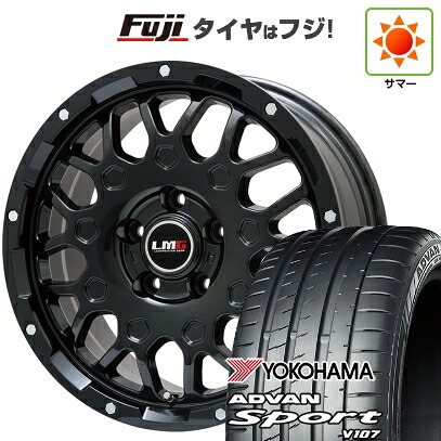 【パンク保証付き】【新品国産車用5穴114.3】 夏タイヤ ホイール4本セット 225/45R18 ヨコハマ アドバン スポーツ V107(限定) レアマイスター LMG MS-9W グロスブラック 7.5J 18インチ(送料無料)