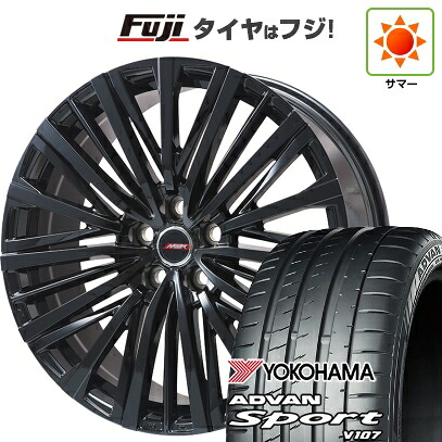【パンク保証付き】【新品国産車用5穴114.3】 夏タイヤ ホイール4本セット 225/45R18 ヨコハマ アドバン スポーツ V107(限定) プレミックス MER-V グロスブラック 7J 18インチ(送料無料)