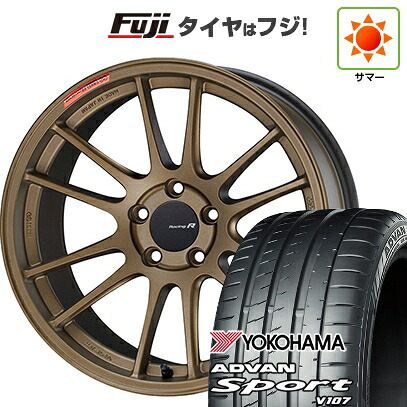 【パンク保証付き】【新品国産車用5穴114.3】 夏タイヤ ホイール4本セット 225/45R18 ヨコハマ アドバン スポーツ V107(限定) ENKEI エンケイ Racing Revolution GTC01 RR チタニウムゴールド 7.5J 18インチ(送料無料)|フジコーポレーション