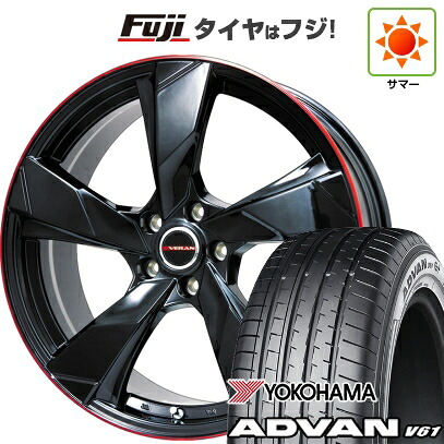 【新品国産車用5穴114.3】 夏タイヤ ホイール4本セット 255/45R20 ヨコハマ アドバン V61 プレミックス ヴェランV(グロスブラック/レッドリム) 8.5J 20インチ(送料無料)|フジコーポレーション