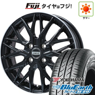 【新品 軽自動車】ソリオ ハスラー 夏タイヤ ホイール4本セット 165/70R14 ヨコハマ ブルーアース AE-01F プレミックス MER XMESH グロスブラック/リムポリッシュ 4.5J 14インチ(送料無料)｜フジコーポレーション