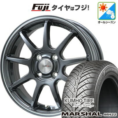 【新品国産車用4穴100】 オールシーズンタイヤ ホイール4本セット 195/55R16 91 V XL クムホ マーシャル MH22 オールシーズン(限定) レアマイスター LMスポーツ LM-QR ガンメタ/ラインポリッシュ 6J 16インチ(送料無料)｜フジコーポレーション