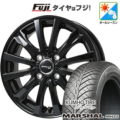 【新品 軽自動車】エブリイワゴン オールシーズンタイヤ ホイール4本セット 155/70R13 クムホ マーシャル MH22 オールシーズン(限定) トピー シビラ NEXT W-5 グロスブラック【限定】 4J 13インチ(送料無料)