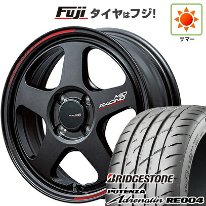 【新品 軽自動車】N-BOX タント スペーシア 夏タイヤ ホイール4本セット 165/55R15 ブリヂストン ポテンザ アドレナリン RE004 MID WHEELS MID RACING TR50 5J 15インチ(送料無料)