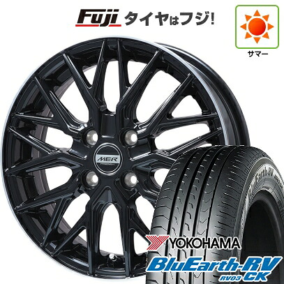 【パンク保証付き】【新品 軽自動車】ハスラー 夏タイヤ ホイール4本セット 165/65R14 ヨコハマ ブルーアース RV-03CK プレミックス MER XMESH グロスブラック/リムポリッシュ 4.5J 14インチ(送料無料)