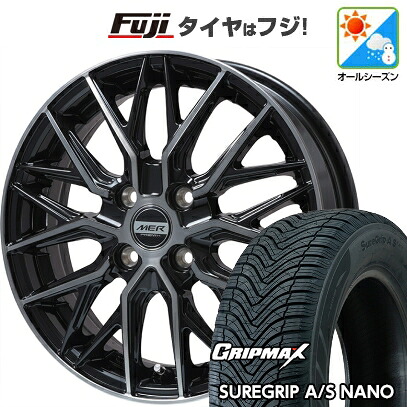 【新品 軽自動車】N-BOX タント スペーシア オールシーズンタイヤ ホイール4本セット 165/55R15 グリップマックス シュアグリップ オールシーズン ナノ(限定) プレミックス MER XMESH ブラッククリア 4.5J 15インチ(送料無料)