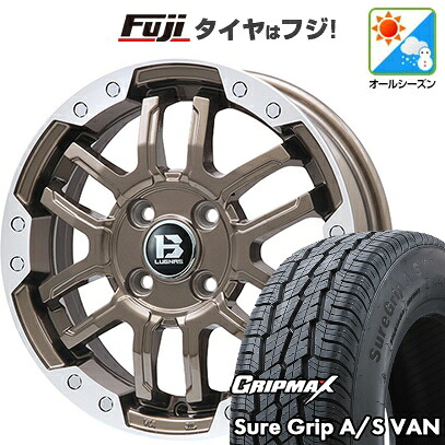 【新品 軽自動車】軽トラ 軽バン オールシーズンタイヤ ホイール4本セット 145/80R12 80/78T グリップマックス シュアグリップ オールシーズン Van(限定) ビッグウエイ B-LUGNAS FRD(ブロンズ/リムポリッシュ) 4J 12インチ(送料無料)