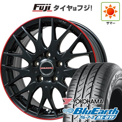 【新品国産車用4穴100】 夏タイヤ ホイール4本セット 195/55R16 ヨコハマ ブルーアース AE-01F ビッグウエイ レイシーン プラバ9MJrII グロスブラック/レッドリム 6.5J 16インチ(送料無料)|フジコーポレーション