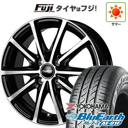 【新品国産車用4穴100】 夏タイヤ ホイール4本セット 175/65R15 ヨコハマ ブルーアース AE-01F MID WHEELS V25 ブラックポリッシュ 5.5J 15インチ(送料無料)