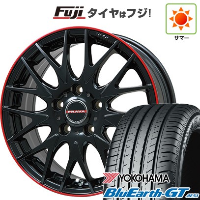 【新品国産車用4穴100】 夏タイヤ ホイール4本セット 195/45R16 ヨコハマ ブルーアース GT AE51 ビッグウエイ レイシーン プラバ9MJrII グロスブラック/レッドリム 6.5J 16インチ(送料無料)