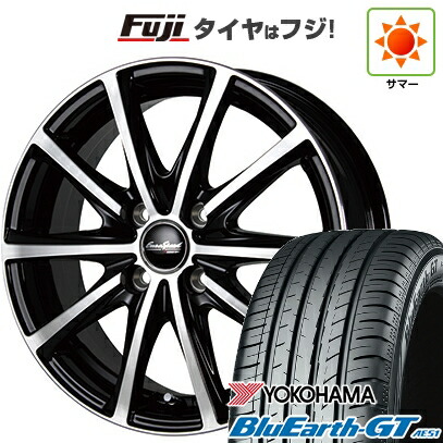 【新品国産車用4穴100】 夏タイヤ ホイール4本セット 185/55R15 ヨコハマ ブルーアース GT AE51 MID WHEELS V25 ブラックポリッシュ 5.5J 15インチ(送料無料)