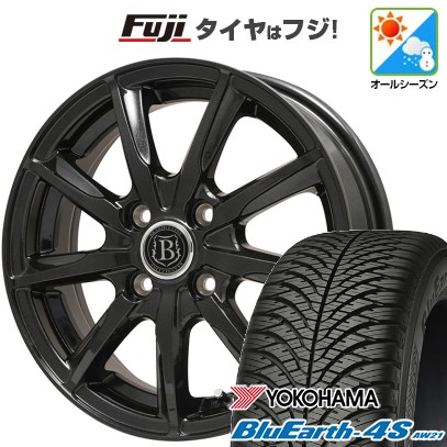【パンク保証付き】【新品 軽自動車】N-BOX タント スペーシア オールシーズンタイヤ ホイール4本セット 155/65R14 ヨコハマ ブルーアース 4S AW21 オールシーズン ブランドルライン ボレアノ9 パールブラック 14インチ(送料無料) 42,540円