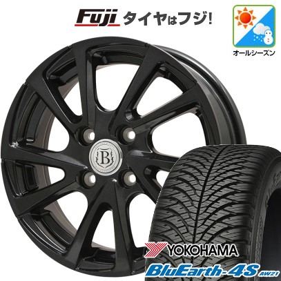 【パンク保証付き】【新品 軽自動車】N-BOX タント スペーシア オールシーズンタイヤ ホイール4本セット 155/65R14 ヨコハマ ブルーアース 4S AW21 オールシーズン ブランドルライン ボレアノ10 パールブラック 14インチ(送料無料) 42,540円