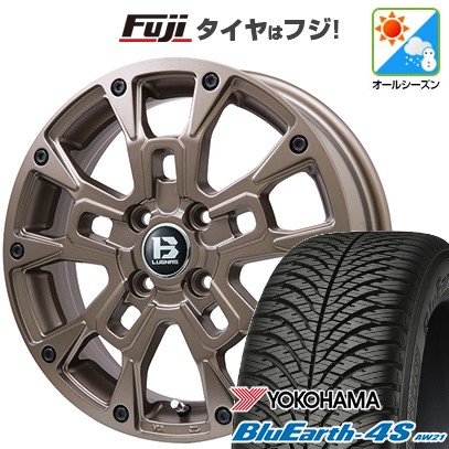 【パンク保証付き】【新品 軽自動車】N-BOX タント スペーシア オールシーズンタイヤ ホイール4本セット 165/55R15 ヨコハマ ブルーアース 4S AW21 オールシーズン ビッグウエイ B-LUGNAS BRD 15インチ(送料無料)