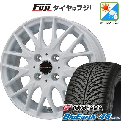 【パンク保証付き】【新品 軽自動車】N-BOX タント スペーシア オールシーズンタイヤ ホイール4本セット 165/55R15 ヨコハマ ブルーアース 4S AW21 オールシーズン ビッグウエイ レイシーン プラバ9MJrII ホワイト 15インチ(送料無料)