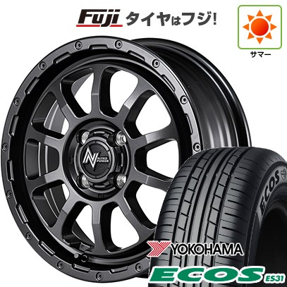 日本製【新品 軽自動車】N-BOX タント スペーシア 夏タイヤ ホイール4本セット 165/55R15 ヨコハマ エコス ES31 MID WHEELS NITRO POWER M10 パーシングKC バレルブラックエディション 5J 15インチ(送料無料)