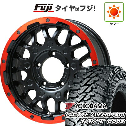 【新品】ジムニーシエラ/ジムニーノマド 夏タイヤ ホイール4本セット 215/70R16 ヨコハマ ジオランダー M/T G003 レアマイスター LMG MS-9W マットブラックレッドリム 5.5J 16インチ(送料無料)｜フジコーポレーション 71,500円