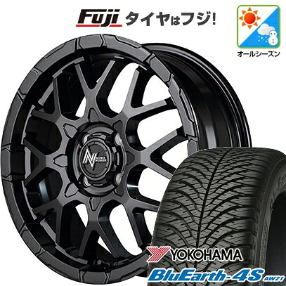 【パンク保証付き】【新品 軽自動車】N-BOX タント スペーシア オールシーズンタイヤ ホイール4本セット 165/55R15 ヨコハマ ブルーアース 4S AW21 オールシーズン MID WHEELS NITRO POWER M28 バレットKC 5J 15インチ(送料無料)|フジコーポレーション