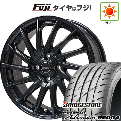 【新品 軽自動車】N-BOX タント スペーシア 夏タイヤ ホイール4本セット 165/55R15 ブリヂストン ポテンザ アドレナリン RE004 エルベ エステローザ EST-7F グロスブラック 4.5J 15インチ(送料無料)｜フジコーポレーション