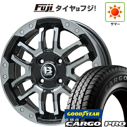 【新品 軽自動車】軽トラ 軽バン 夏タイヤ ホイール4本セット 145/80R12 80/78N グッドイヤー カーゴ プロ(限定) ビッグウエイ B-LUGNAS FRD(ブラックポリッシュ/ブラッククリア) 4J 12インチ(送料無料)|フジコーポレーション