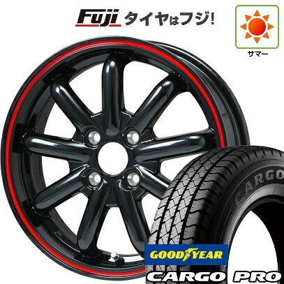【新品 軽自動車】軽トラ 軽バン 夏タイヤ ホイール4本セット 145/80R12 80/78N グッドイヤー カーゴ プロ(限定) ブランドルライン ストレンジャーKST-9改 ブラック/レッドライン 3.5J 12インチ(送料無料)｜フジコーポレーション 30,030円