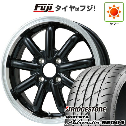 【新品 軽自動車】 夏タイヤ ホイール4本セット 165/55R14 ブリヂストン ポテンザ アドレナリン RE004 ブランドルライン ストレンジャーKST-9改 ブラック/リムポリッシュ 4.5J 14インチ(送料無料)｜フジコーポレーション
