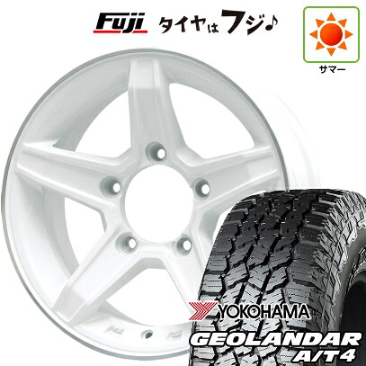 【新品】ジムニーシエラ/ジムニーノマド 夏タイヤ ホイール4本セット 195/80R15 ヨコハマ ジオランダー A/T4 G018 WL/RBL プレミックス エステラ(ホワイト/リムポリッシュ) 5.5J 15インチ(送料無料)｜フジコーポレーション