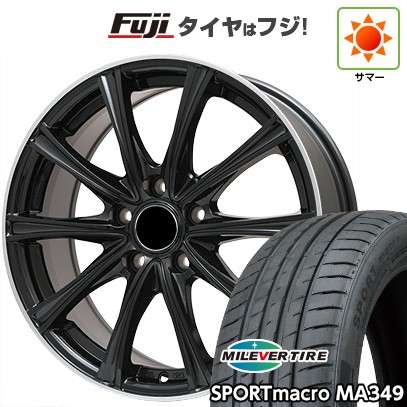 【新品国産車用5穴114.3】 夏タイヤ ホイール4本セット 215/45R18 ミレバー スポーツマクロ MA349（限定） エルベ エステローザ MZV ブラックリムポリッシュ 7.5J 18インチ(送料無料)