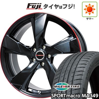 【新品国産車用5穴114.3】 夏タイヤ ホイール4本セット 225/35R20 ミレバー スポーツマクロ MA349（限定） プレミックス ヴェランV(グロスブラック/レッドリム) 8.5J 20インチ(送料無料)