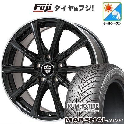 【新品国産車用5穴114.3】 オールシーズンタイヤ ホイール4本セット 225/45R18 95 W XL クムホ マーシャル MH22 オールシーズン(限定) エルベ エステローザ MZV ブラックリムポリッシュ 7.5J 18インチ(送料無料)