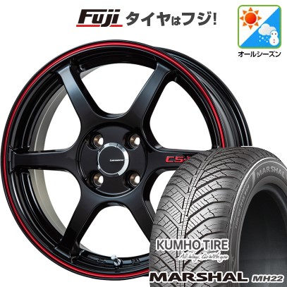 【新品国産車用4穴100】 オールシーズンタイヤ ホイール4本セット 195/55R16 91 V XL クムホ マーシャル MH22 オールシーズン(限定) レアマイスター CS-V6(グロスブラック/レッドライン) 6J 16インチ(送料無料)｜フジコーポレーション