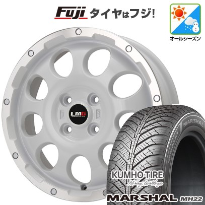 【新品 軽自動車】N-BOX タント スペーシア オールシーズンタイヤ ホイール4本セット 155/65R14 クムホ マーシャル MH22 オールシーズン(限定) レアマイスター LMG CS-9 ホワイトリムポリッシュ 4.5J 14インチ(送料無料)