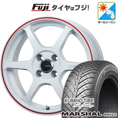 【新品 軽自動車】ソリオ ハスラー オールシーズンタイヤ ホイール4本セット 165/70R14 クムホ マーシャル MH22 オールシーズン(限定) レアマイスター CS-V6(ホワイト/レッドライン) 4.5J 14インチ(送料無料)｜フジコーポレーション