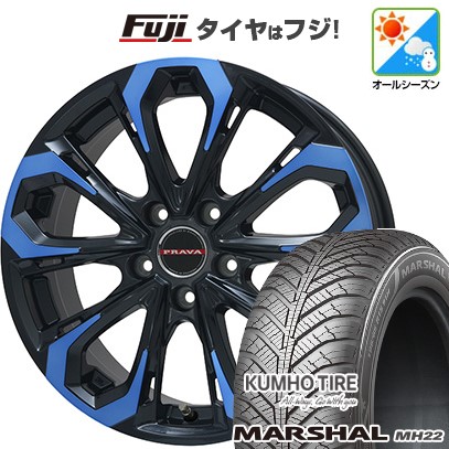 【新品国産車用5穴114.3】 オールシーズンタイヤ ホイール4本セット 235/55R18 クムホ マーシャル MH22 オールシーズン(限定) ビッグウエイ レイシーン プラバ5X(ブルークリア) 7J 18インチ(送料無料)