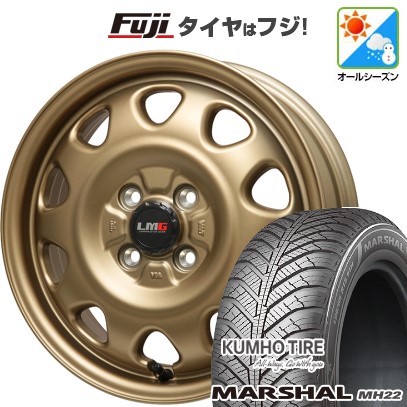 【新品】ルーミー・パッソ・ジャスティ・トール オールシーズンタイヤ ホイール4本セット 165/65R14 クムホ マーシャル MH22 オールシーズン(限定) レアマイスター LMG OFF-STYLE(マットゴールド) 5J 14インチ(送料無料)|フジコーポレーション