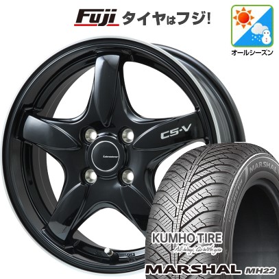 【新品国産車用5穴100】 オールシーズンタイヤ ホイール4本セット 195/65R15 クムホ マーシャル MH22 オールシーズン(限定) レアマイスター CS-V(グロスブラック/リムポリッシュ) 6J 15インチ(送料無料)|フジコーポレーション