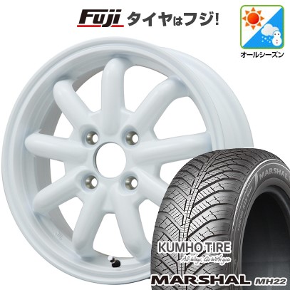 【新品 軽自動車】ソリオ ハスラー オールシーズンタイヤ ホイール4本セット 165/70R14 クムホ マーシャル MH22 オールシーズン(限定) ブランドルライン ストレンジャーKST-9改 ホワイト 4.5J 14インチ(送料無料)|フジコーポレーション