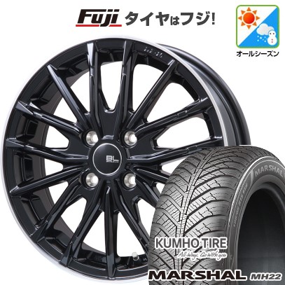 【新品】フリード 5穴/114 オールシーズンタイヤ ホイール4本セット 195/55R16 91 V XL クムホ マーシャル MH22 オールシーズン(限定) ブランドルライン DF-10M グロスブラック/リムポリッシュ 6.5J 16インチ(送料無料)