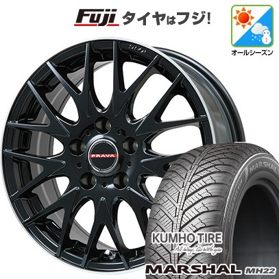 【新品国産車用5穴114.3】 オールシーズンタイヤ ホイール4本セット 205/55R16 クムホ マーシャル MH22 オールシーズン(限定) ビッグウエイ レイシーン プラバ9MJrII グロスブラック/リムポリッシュ 6.5J 16インチ(送料無料)|フジコーポレーション