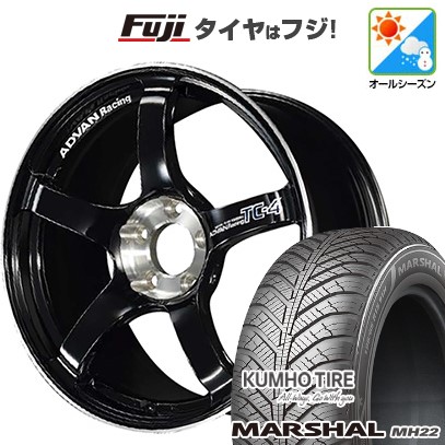 【新品国産車用4穴100】 オールシーズンタイヤ ホイール4本セット 185/60R15 クムホ マーシャル MH22 オールシーズン(限定) ヨコハマ アドバンレーシング TC-4 SE 6J 15インチ(送料無料)