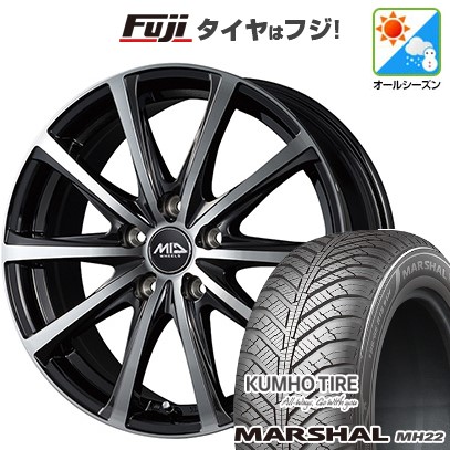 【新品国産車用5穴114.3】 オールシーズンタイヤ ホイール4本セット 205/55R16 クムホ マーシャル MH22 オールシーズン(限定) MID WHEELS V25 ブラックポリッシュ 6.5J 16インチ(送料無料)