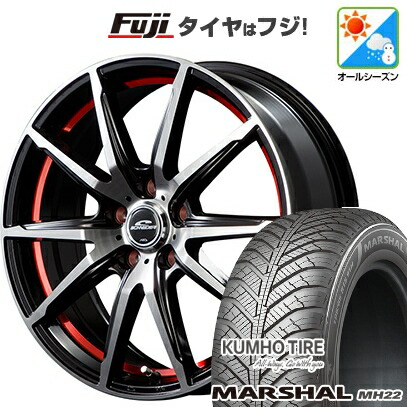 【新品国産車用4穴100】 オールシーズンタイヤ ホイール4本セット 175/65R15 クムホ マーシャル MH22 オールシーズン(限定) MID WHEELS RX-02 5.5J 15インチ(送料無料)