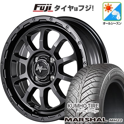 【新品 軽自動車】N-BOX タント スペーシア オールシーズンタイヤ ホイール4本セット 155/65R14 クムホ マーシャル MH22 オールシーズン(限定) MID WHEELS NITRO POWER M10 パーシングKC バレルブラックエディション 4.5J 14インチ(送料無料)