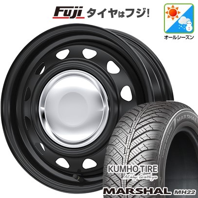 【新品 軽自動車】N-BOX タント スペーシア オールシーズンタイヤ ホイール4本セット 155/65R14 クムホ マーシャル MH22 オールシーズン(限定) WEDS ウェッズ スチールホイル ネオキャロ 4.5J 14インチ(送料無料)