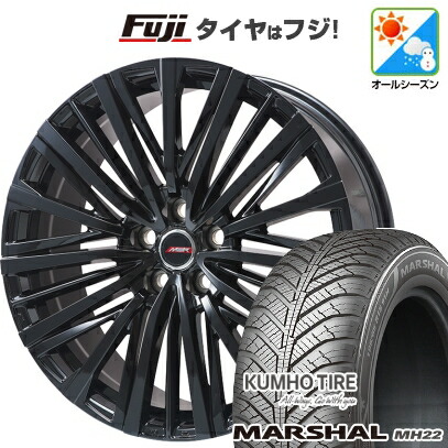 【新品国産車用5穴114.3】 オールシーズンタイヤ ホイール4本セット 235/55R18 クムホ マーシャル MH22 オールシーズン(限定) プレミックス MER-V グロスブラック 7J 18インチ(送料無料)|フジコーポレーション