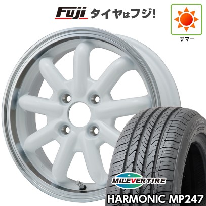 【新品 軽自動車】 夏タイヤ ホイール4本セット 165/55R14 ミレバー ハーモニック MP247(限定) ブランドルライン ストレンジャーKST-9改 ホワイト/リムポリッシュ 4.5J 14インチ(送料無料)|フジコーポレーション