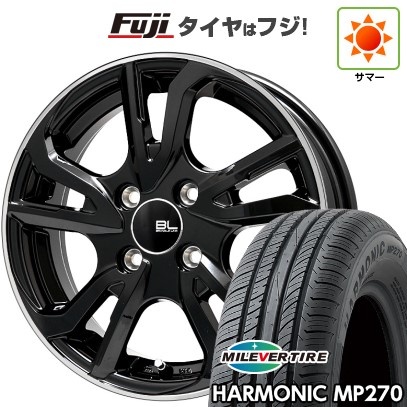 【新品国産車用4穴100】 夏タイヤ ホイール4本セット 185/65R14 ミレバー ハーモニック MP270(限定) ブランドルライン レツィオ ブラックリムポリッシュ 5.5J 14インチ(送料無料)